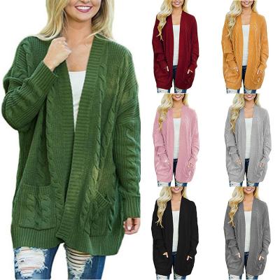 China Chunky Knit Cardigan Women Long Cable Winter Autumn Anti-wrinkle Front Knitted Knitwear Jacket With Open Pockets for sale