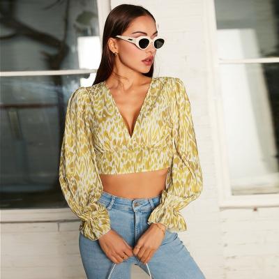 China Anti-pilling long sleeve spring 2021 new design v neck and summer printed chiffon women blouse tops shirts for sale