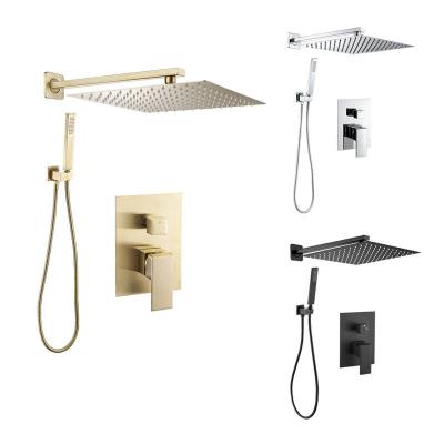 China Without Slide Bar OED/ODM WR Chrome Luxury Thermostatic Brushed Black Gold Concealed Square Wall Mount Rainfall Shower Head Shower System Set for sale