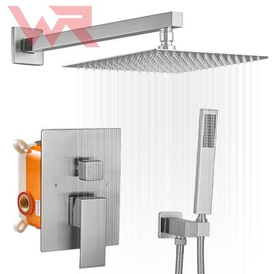 China Without Slide Bar OED/ODM WR Brushed Nickel Silver Shower Bathroom Hot And Cold Mixer In Wall Mounted Concealed Rain Shower Set for sale