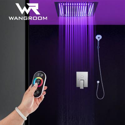 China Without Slide Bar LED Black Shower Head Rainfall Waterfall Misty Ceiling Mounted Thermostatic Shower Faucet With Body Jet For Bathroom for sale