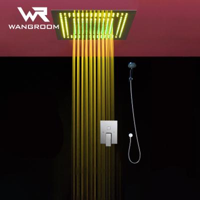 China Without Slide Bar Rain Shower System Remote Control Multicolor Thermostatic Change LED Diverter Valve Bathroom Shower Set for sale