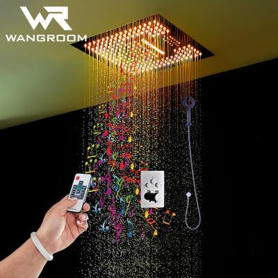 China Without Sliding Bar Ceiling Recessed 400*400mm Led Thermostatic Shower Head Mist Rain And Waterfall Bathroom Shower Faucet Set for sale