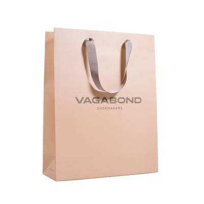 China Custom Cheap Natural Paper Bag Toy Handbag Cardboard Kraft Paper Shopping Bag for Gift with Grosgrain Ribbon Handle for sale