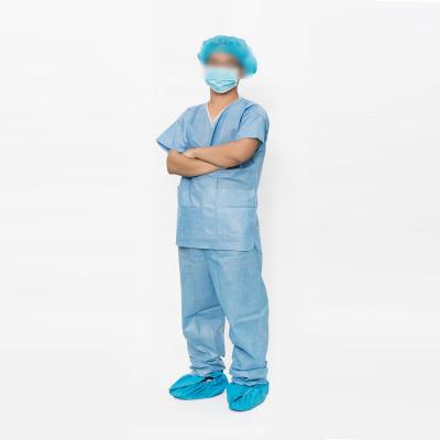 China Disposable and without sterilization sleeves short V-necks disposable non-woven fabric scrub suit set with long pants for sale