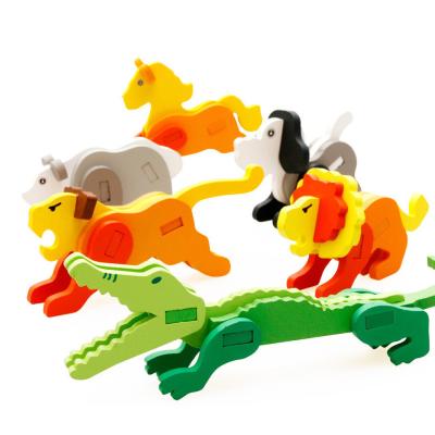 China Learning Wooden Game Cartoon DIY Animal 3D Puzzle First Educational Toy For Kids for sale