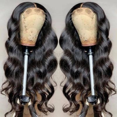 China 2021 New Human Hair Body Wave 100% Lace Frontal Human Hair 4x4 Pre Pucked Wig Brazilian Raw Wave Ladies Front Natural Closure Wig for sale