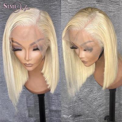 China Cheap Front 613 Honey Blonde Bob Wig, Hd Short Full Lace Hair Wig, Transparent Curly Lace Front Wig Silky Straight Hair 613 Lace Front Wig for sale