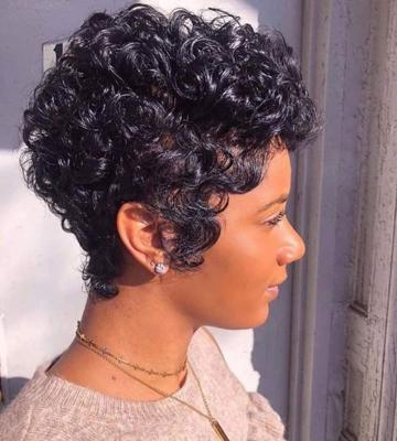 China Women Curly Hair High Quality Natural Curly Hair Women Curl Cuticle Aligned Hair Short Lead Pixie Hair Lace Front Wigs for sale