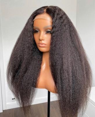 China Factory Price Curly Peruvian Brazilian Straight Hair Wigs 180 Density Yaki Pre Plucked 13*4 Lace Front Wig for sale