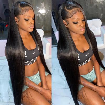 China Best Quality Virgin Straight 13*4 13*6 Lace Front Wig Peruvian Silky Straight 100% Hair Pre Plucked Hd Transparent Lace Frontal Wig for sale