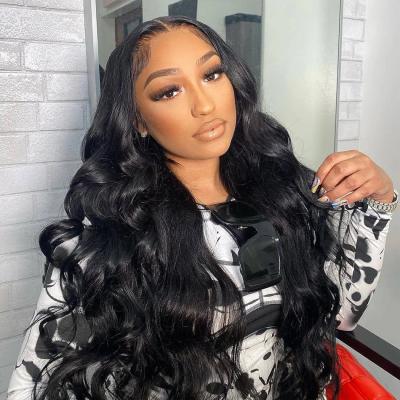 China Popular Virgin Remy 13x4 Body Wave Hd Lace Front Wig Natural Hair Pre Plucked Front HD Trasparent Lace Up Body Wave Wigs For Woman for sale