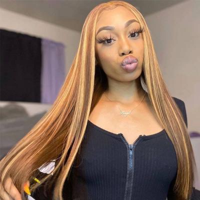 China Fast Shipping Brazilian Remy Hair Lace Frontal Human Hair Wigs Silky Straight Wave Cuticle Aligned Cuticle Aligned Highlight Color Lace Front Wigs for sale