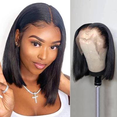 China Natural Color Remy Brazilian Straight Bob 4x4 Bob Wig Bone Straight Human Hair Cheap Short Straight Hair Wigs Lace Closure Wigs With Baby Hair for sale