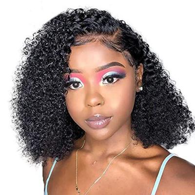 China 13x4 Bob Curly Hair Bob Short Lace Front Wig Virgin Indian Transparent Curly Hair Lace Front Wig With Baby Hair for sale