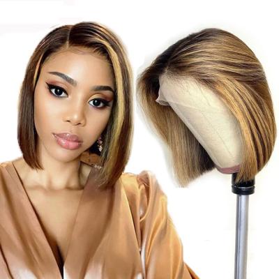 China Wholesale Bob Wig Bone Straight Lace Closure Hair Wigs Silky Straight Wave Highlight Bob Brazilian Remy Lace Wig Short For Women for sale