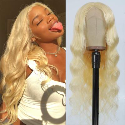 China Hot Sale 613 Virgin Body Wave Indian Human Hair HD Transparent 13x4 Lace Frontal Wigs 613 Blonde Lace Closure Wig for sale