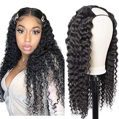 China Good Quality Virgin Indian Remy Hair u Part Human Hair Wig Machine Made Deep Wave Wigs For Women Good Quality Wave Frontal Wig for sale