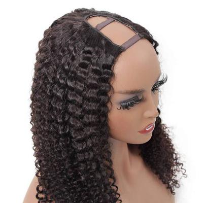 China High Quality Virgin Hair Curly Curly Wig Baby Remy Brazilian Hair Pre Plucked Kinky Curly U Part Wig With Closure for sale