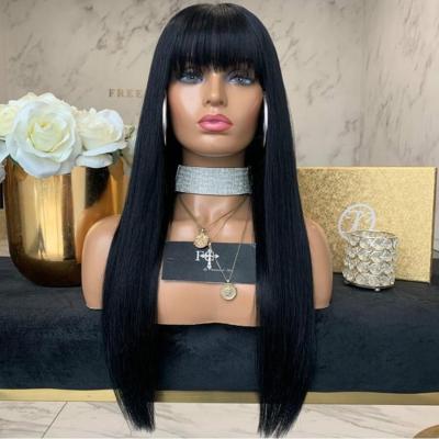 China Wholesale Price Lace Front Wig Silky Straight 100% Virgin Indian Remy Hair Human Hair Wig With Bangs For Black Women for sale