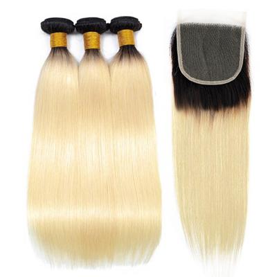 China 100% Silky Straight Blonde Wave Hair Bundles 1B &613 Brazilian Straight Blonde Hair Black Hair Extension Wholesale Bundle for sale