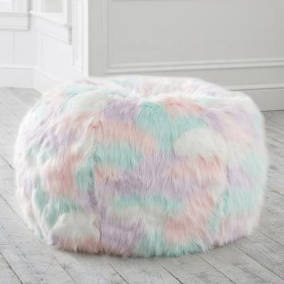 China JW Fashionable Indoor Luxury Round Fur Bean Bag Chairs Covers Rainbow Faux Fur for sale