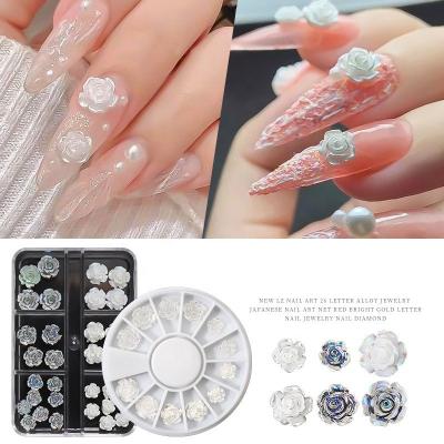 China Nail Art Accessories Rose Flowers Mixed Set 6 Slots Nail Set Resin Art Decoration Paso Sico White ab Nail Small DIY For Decoration for sale