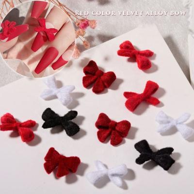 China New Nail Art Decoration Paso Sico Winter Nail Ornaments Colorful Nail Art Decoration Alloy Red Drill Velvet Ribbon Bow Charms For Woman for sale