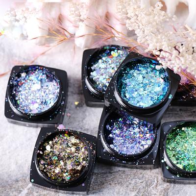 China Paso Extremely Shiny Sico 12 Colors/Set Shimmer Shiny Peacock Laser Mix Nail Glitter Irregular Glitter For Manicure Nail Accessories for sale