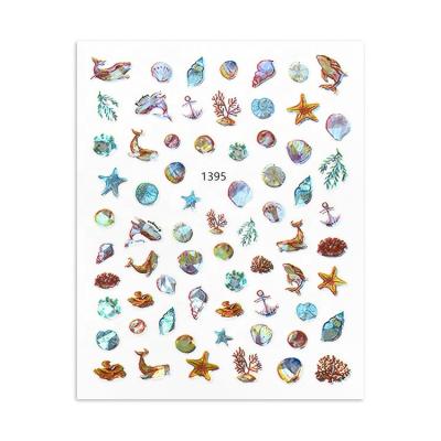 China Nail Art Design Stickers Wraps Shell Ocean Themes 3D Shimmer Starfish Animals Nail Art Decoration Paso Sico Blue for Glossy Decal Supplies for sale