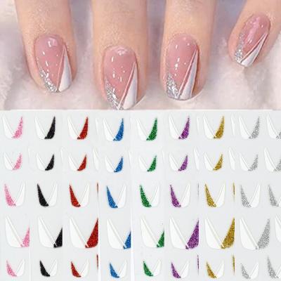 China New Design Nail Art Decoration Paso Sico Brand French Manicure Shiny Colorful White U Shape Glitter Nail Art DIY Sticker For Self Adhesive for sale