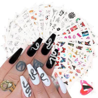 China Nail Art Decoration Paso Sico 16pcs/Set English Letter Decals Love Nail Art Design Stickers Water Wraps Lips Vintage Number Tattoo Animals Butterfly for sale