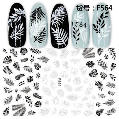 China F564-573 Series High Glossy Black Paso Sico F Plant Leaf White Flower Designs Simple Painting Lines Nail Art Stickers For 3D Nail Decoration for sale