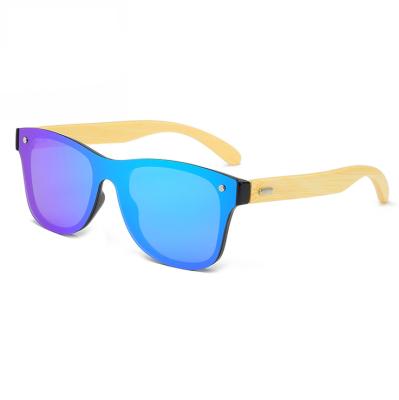 China Hot Sale 2021 Fashion Sunglasses Newest Hot One Piece Blue Bamboo Mirror Sunglasses Custom Logo for sale