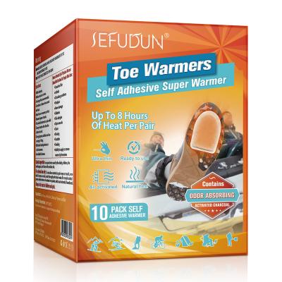 China US Warehouse and EU Warehouse SEFUDUN Keep Body Warm Self Heating Carbon Raw Material Active Disposable Toe Warmers for sale