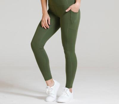 China Pocketed Yoga Womens Spandex Leggings Green Thick Nylon Spandex High Waist for sale