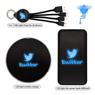 China Wireless Charger USB Cable Power Bank Set Gift Business Promotion 2020 New Trending Custom Logo For Promotion Gift for sale