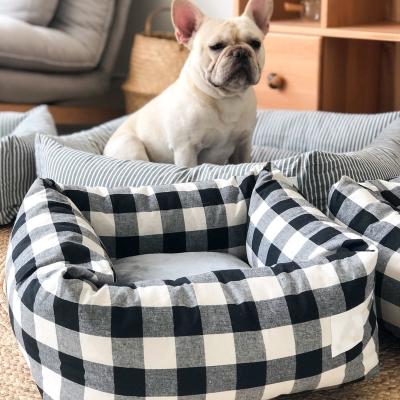 China Luxury Dog Bed Travel Rectangle Soft Fabric Pet Bed Sofa For Dogs And Cats With Washable Cover for sale