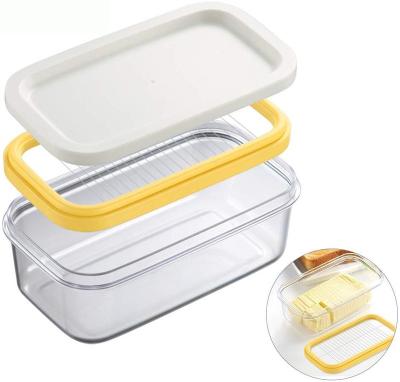 China Sustainable Plastic Butter Dish With Lid And Slicer For Easy Cut Plastic Box For Butter Keeper for sale