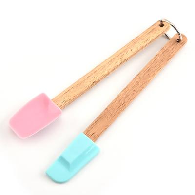 China Low MOQ 2pcs viable mini silicone spatula and spoonula set with wooden handle for sale