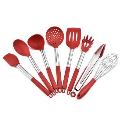 China Amazon Sustainable Hot Sale 8 Piece Silicone Nonstick Kitchen Utensil Set With Silicone Handle for sale