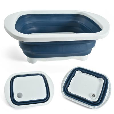 China Multifunctional Kitchen Sustainable Folding Dish Plastic Tub With Drain Plug, Folding Wash Basin, Folding Cutting Board With Colander for sale