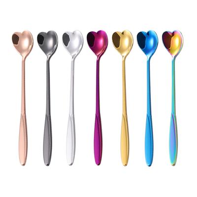 China Sustainable eco-friendly stainless steelcustomize personality logo heart shape handle dessert spoon bar cocktail passionate long stirrer spoon for sale