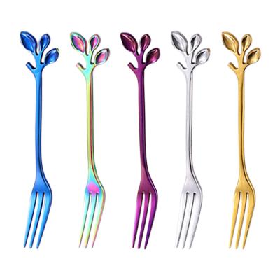 China Sustainable Eco-Friendly Creative Stainless Steel Leaf Modeling Cake Table Fruit Fork for sale