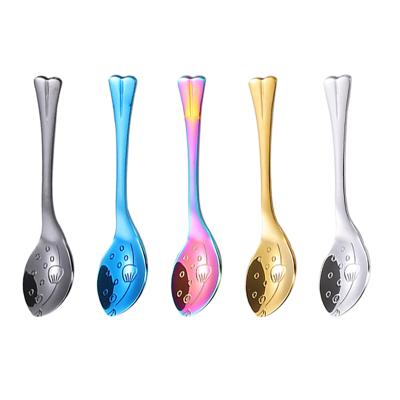 China Viable 304 Stainless Steel Food Grade Titanium Fugu Spoon Mini Dessert Ice Cream Teaspoon for sale