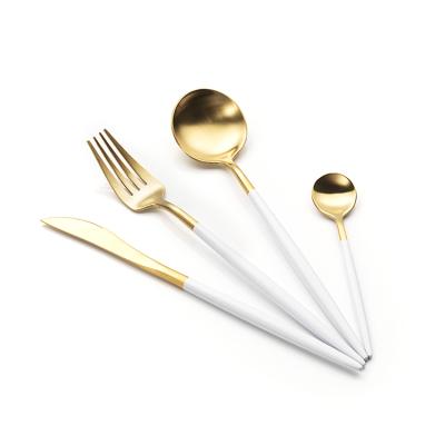 China Restaurant Disposable Western Gifts Banquet Stainless Steel White Gold Flatware Set for sale