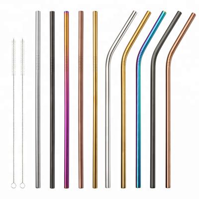 China 304 Stainless Steel Metal Iridescence Color Disposable Eco Friendly Drinking Straws Set With Brush for sale