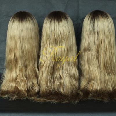 China Qingdao Factory Wholesale Silky Straight Wave Blonde Color With Highlight And Dark Root 26