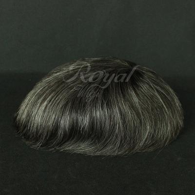 China Lace Center Gray Hair For Old Men With Breathable And Soft Lace In The Center Front Natural PU V Loop Hairline Elder Men Hairpiece for sale