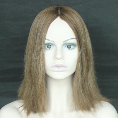 China Silky Straight Human Hair 100% Natural Virgin Hair Light Brown Color With High Light High Quality Jewish Wigs And Natural Kosher Wig for sale